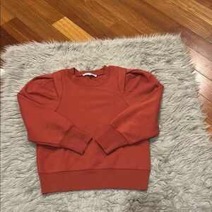 Frame pleated panel puff sleeve sweatshirt rust red